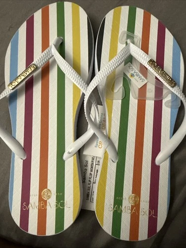 NWT SAMBA SOL Paradigm Stripes Flip Flops Sandals Slim Strap Size Women’s  7/8