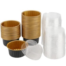 MANCHAP 100 Pack 4oz Aluminum Foil Cups with Lids, 125ml Pie Tins, Round Cupc...
