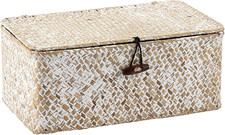 Wicker Shelf Baskets with Lid, Woven Seagrass Storage Basket Bin Rectangular Hou
