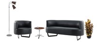 Schwarze Couchgarnitur Designer Leder 2-Sitzer 2X Ledersessel 3-Tlg