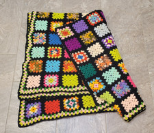 HANDMADE Blanket Granny Square Crochet Afghan 79" X 60" Roseanne vtg