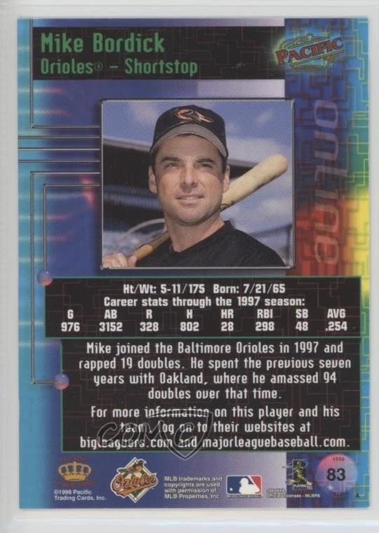 1998 Pacific Online Red Mike Bordick #83 - Image 2 of 2