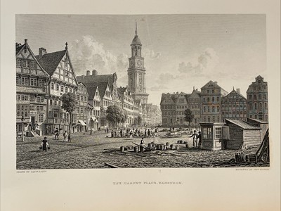 1880s Print Engraving Market Place Hamburgh Germany View Town Scenery People