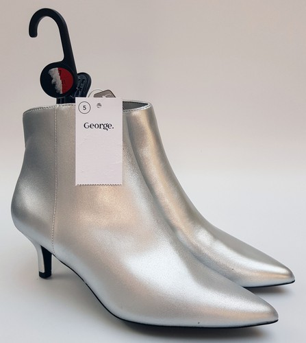 Stivaletti George argento a punta tacco a gattino donna taglia UK 5 scarpe con cerniera - Foto 2 di 11
