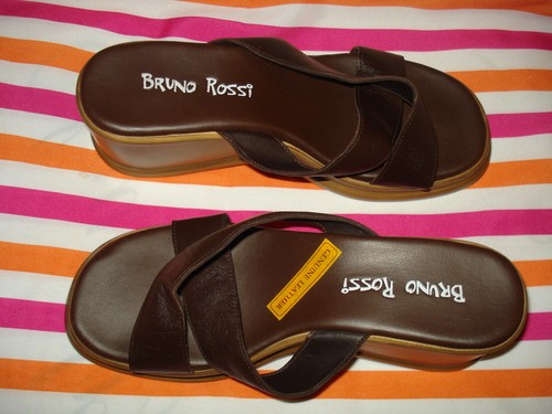 BRUNO ROSSI GENUINE LEATHER BROWN WEDGE SANDALS SHOES SIZE 39 CUTE SUPER SALE! - Picture 5 of 6