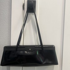 Ripani Italian Made Black Leather Long Rectangle Shoulder Bag Purse 