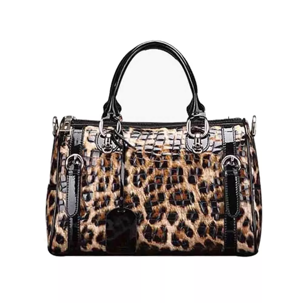 Printed top leather handbags