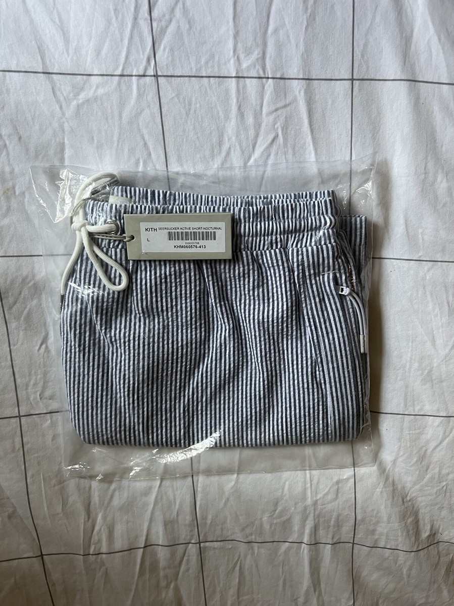 Kith Seersucker Active Short in “Nocturnal” Size Large Blue White