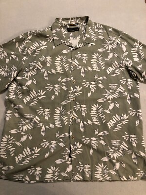 Greg Norman Shirt Men's Extra Large Green Palm Leaf Hawaiian Button Up