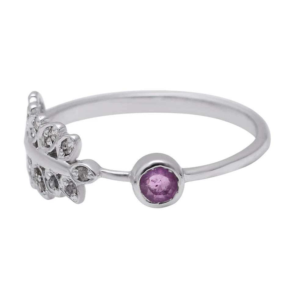 Silver 925 Adjustable Diamond & Ruby Feather Ring - Image 2 of 4