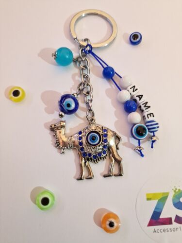 Turkish Evil Eye eye Elephant Design Keyring  Good Luck Gift Car Key Personalise - Foto 1 di 2