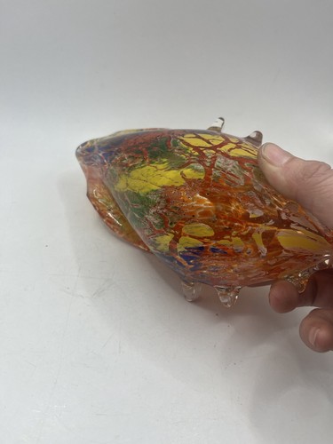 Vintage Art Glass Hand Blown Large Conch Shell Orange And Gold Tones Seashell - Picture 7 of 9