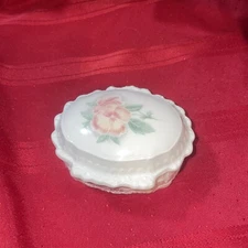 Vintage Milk Glass Trinket Box Pink Hibiscus Flower The Good Company 1989