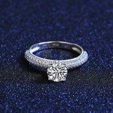 0.88Ct White Round Cut Moissanite Solitaire Engagement 925 Sterling Silver Ring