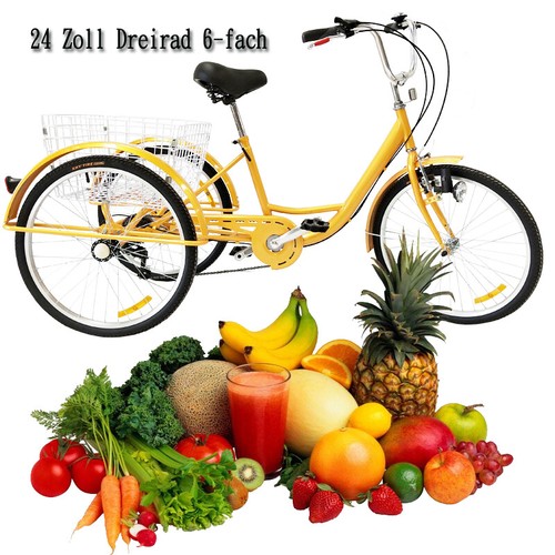 24 Zoll Erwachsene Dreirad 6 Gang 3 Räder Fahrrad Seniorenrad Tricycle mit Korb - Afbeelding 34 van 57