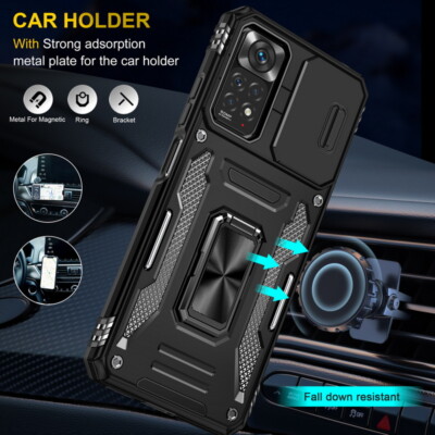 Case For Xiaomi Redmi Note 11 Poco X4 Pro Mi 11T Slide Camera Ring Holder Cover