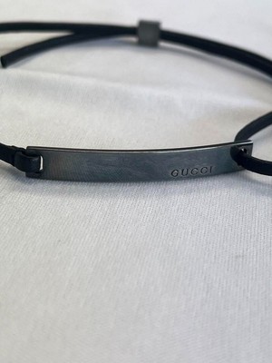 Gucci Black Leather Choker Necklace Double Bracelet Sterling  display picture 3