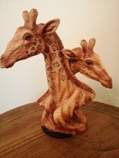 Large Resin Wood Effect Figure Giraffe & Her Calf, Lovely. Boxed.