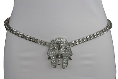 Women Hip High Waist Silver Metal Chain Belt Pharao Egyptian King Buckle XS S M