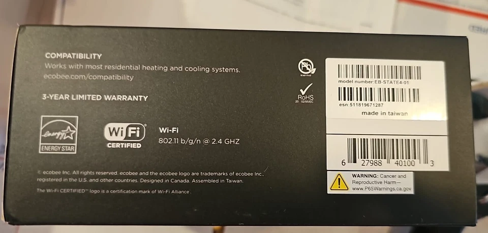 Ecobee4 Smart Programmable Thermostat -Room Sensor Included Black (EB-STATE4-01) - Image 3 of 4