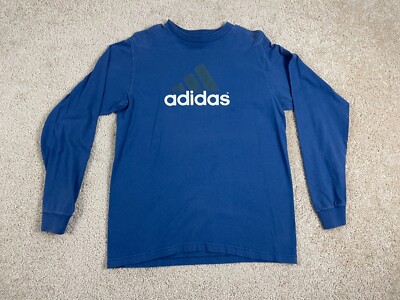 Adidas T-Shirt Mens Size 39 Round Neck Three Stripes Logo Graphic Print Blue