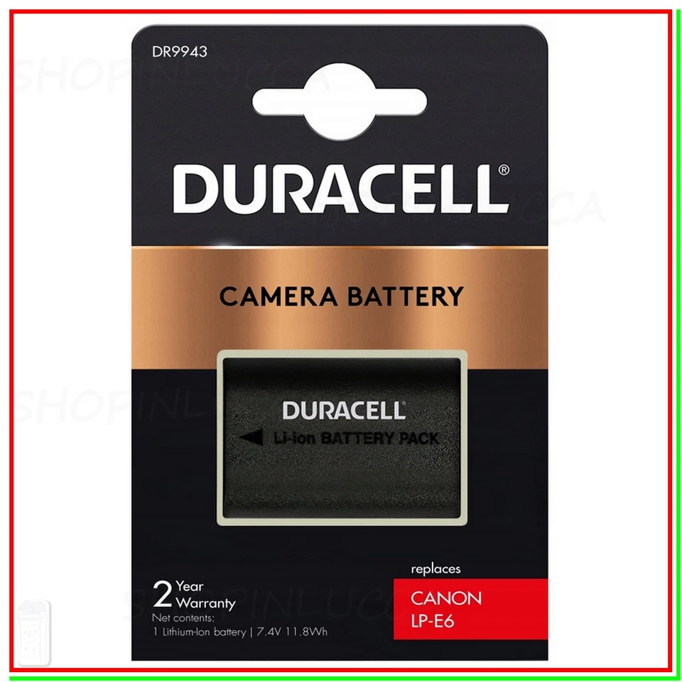 Batteria Ricaricabile DURACELL DR9943 = Canon LP-E6 x EOS Fotocamera 7D MKII 70D