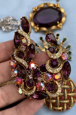 SPHINX Brooch Vintage Pin Pink Crystals Estate Signed Large Old | eBay