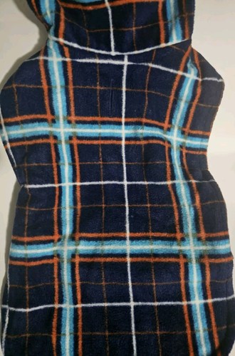 YOULY – Fleece Plaid Pet Coat – L/XL – /light Blue & Dark Blue / Orange