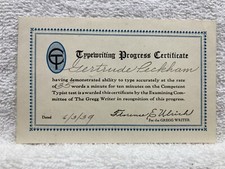1939 Typewriting Progress Certificate Gregg Transcription Writer  Vtg thumbnail