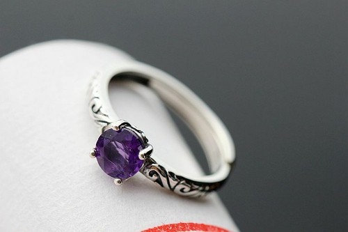 Anello In Amatista Viola Con Motivo A Vite In Argento Sterling 925 Regolabile - Foto 5 di 7