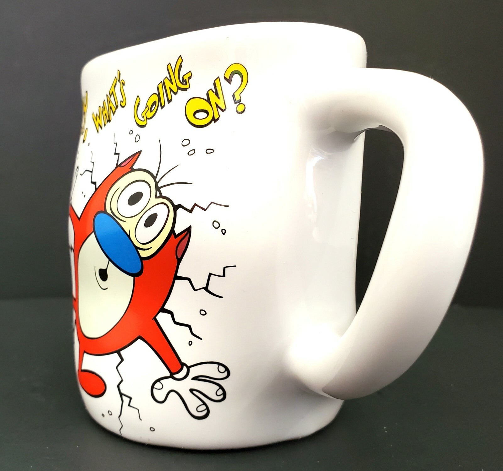 STIMPY Hey, What's Going On? SMASHED MUG 8 oz Coffee Cup Dakin Ren