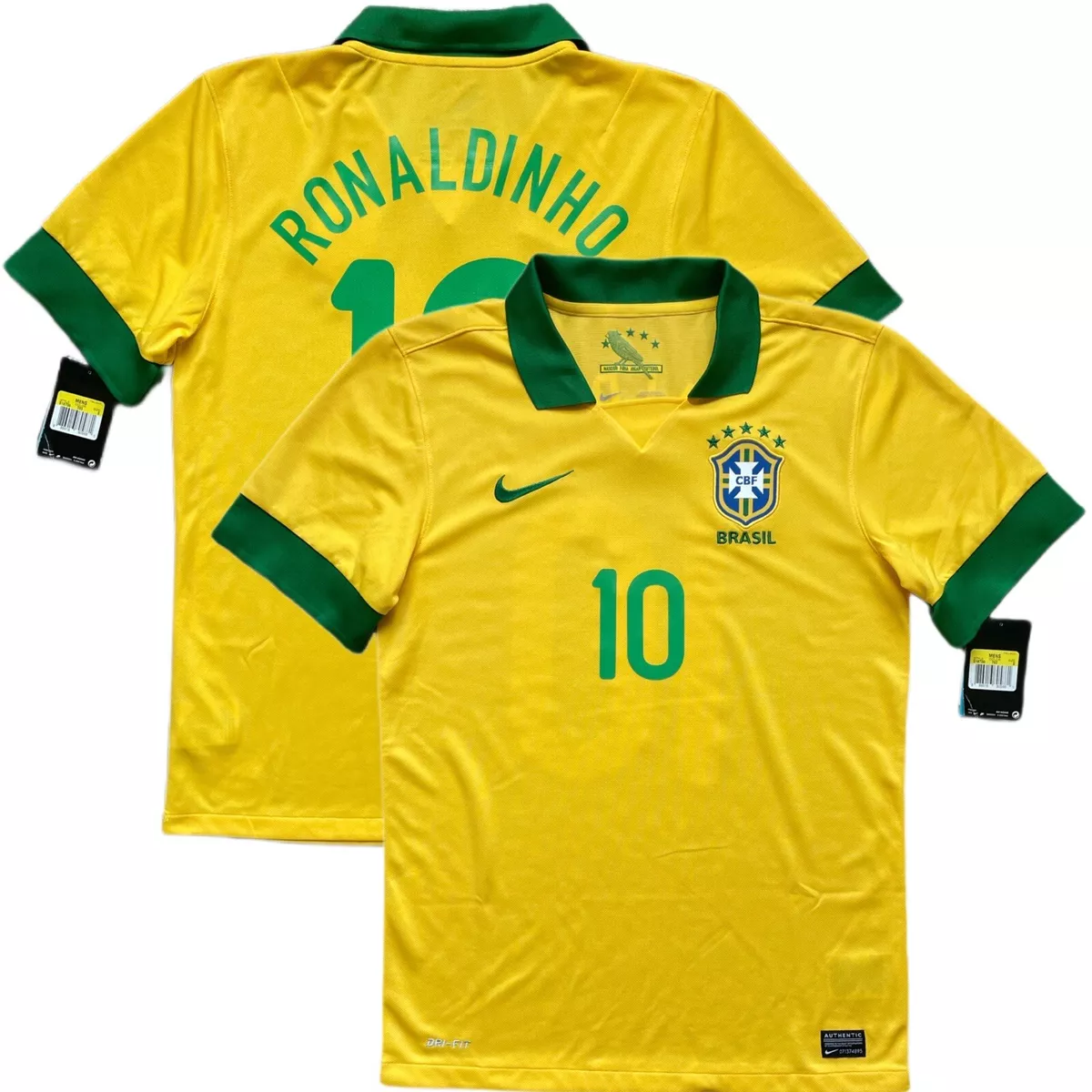 2013 Brazil Home Jersey #10 Ronaldinho Small NIKE Soccer Farewell Kit NEW