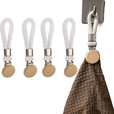 4x Cotton Rope Loop Beach Towel Hanging Clips With Metal Clamps For Home Kitchen