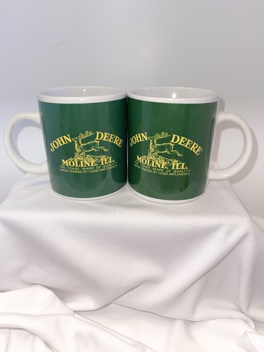 Vintage 2 John Deere Tractor Coffee Mug Green By Gibson Moline IL 14 Ounces - Picture 2 of 7