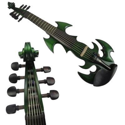 Green 7 strings 4/4 Electric Violin, Ebony Inlay Frets, Free case bow line