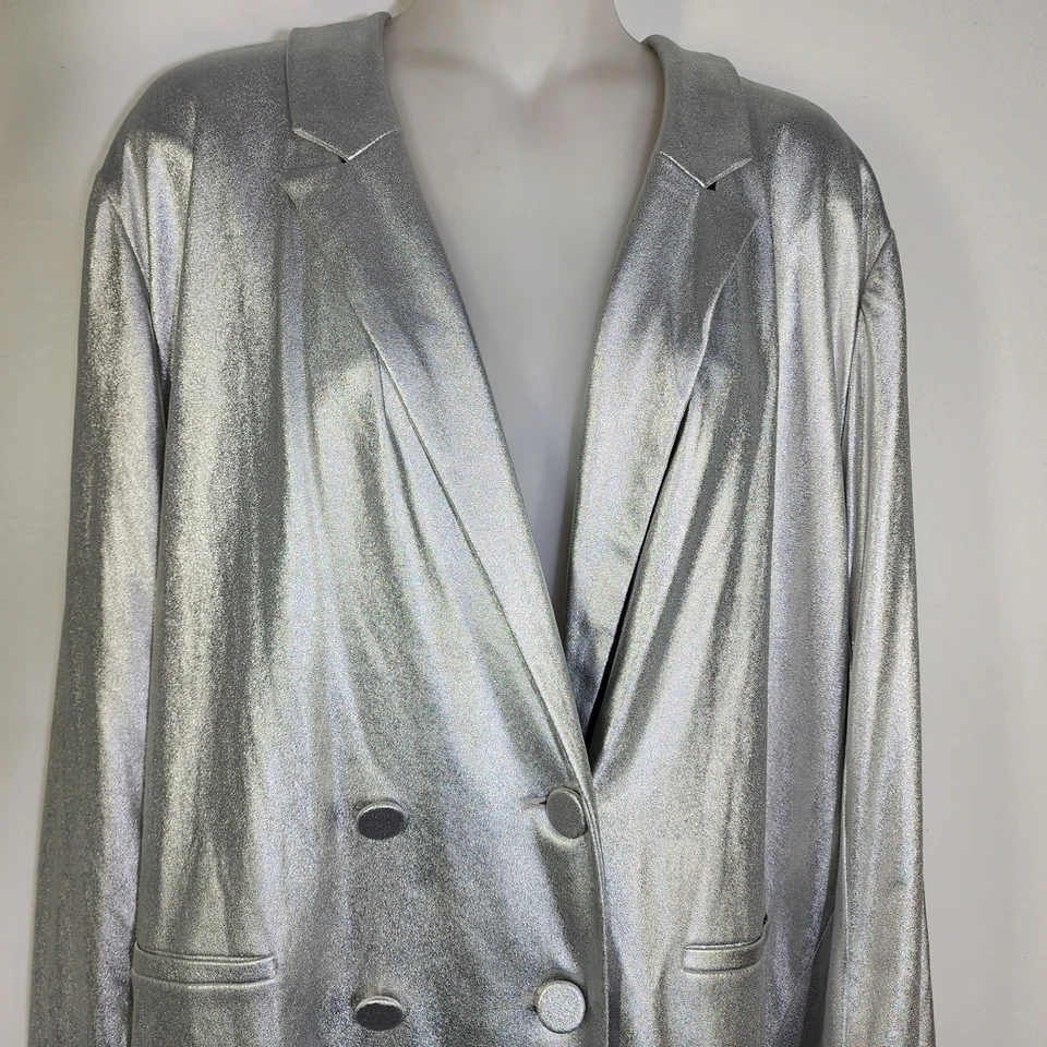 Blazer Jennifer Lopez XL prata jaqueta metálica discoteca bolsos falsos botão retrô - Imagem 3 de 4