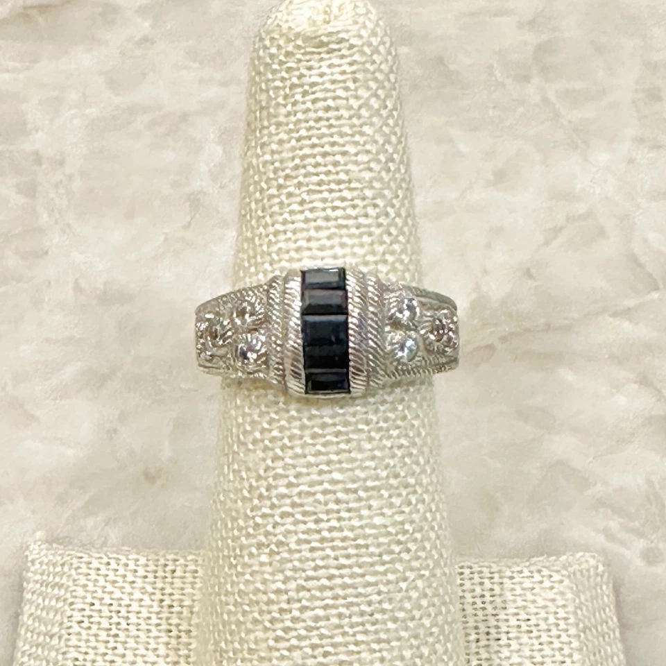 Judith Ripka SIGNED Sterling Silver Sapphire & Cubic Zirconia Ring Size 6 - Image 3 of 4