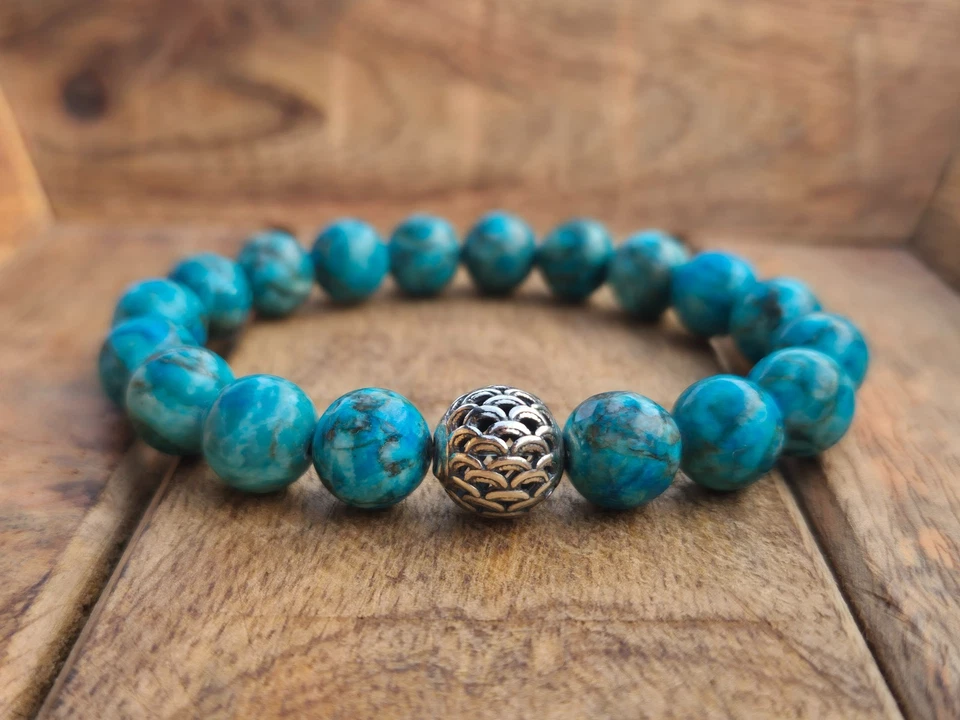 Echter Türkis 10mm mit 925 Echtsilber Perle Armband Bracelet Perlenarmband - Bild 2 von 4