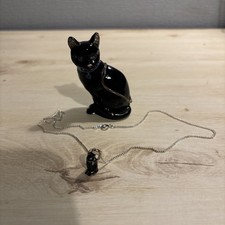 Vintage Hidden Treasures Arora Cat Trinket Box with Kitten Charm 18 inch Chain 