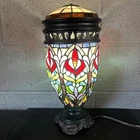 Tiffany Style Stained Glass Table Lamp Floral 17” Tall Vintage Look