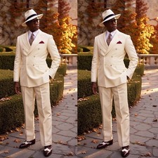 Ivory Men's Suits Peak Lapel Double Breasted Wedding Tuxedo Casual Two Pieces