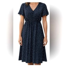 Black & White Sz M polka dots Midi dress ruffle trim faux wrap on skirt | NWT