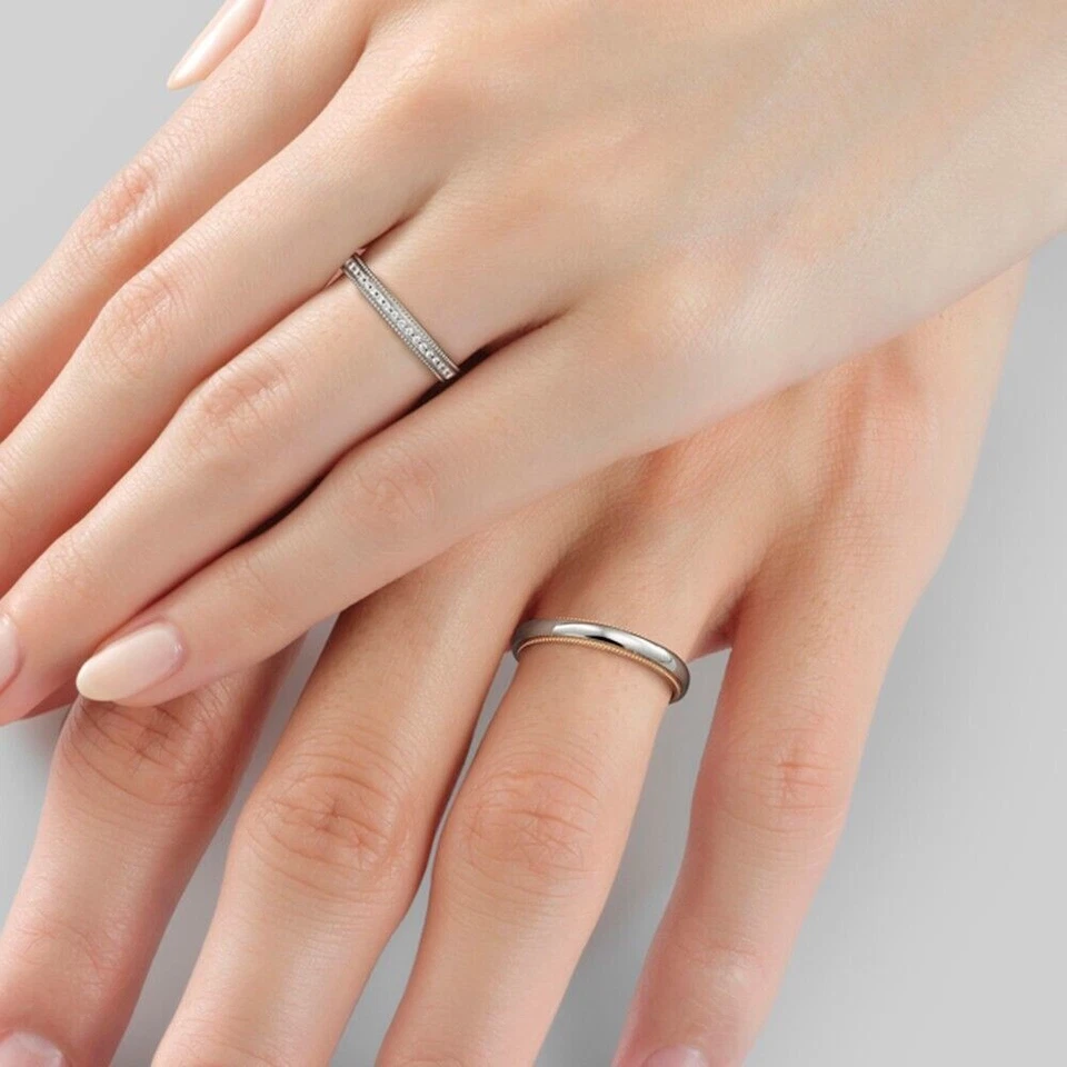 Anillo de compromiso redondo de diamantes reales con banda de oro amarillo de 14 k 0,10 quilates talla 9 10 Foto 3 de 4