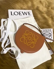 LOEWE Anagram Small Heeled Shoulder Bag Brown Crossbody Calfskin Rare Japan Used
