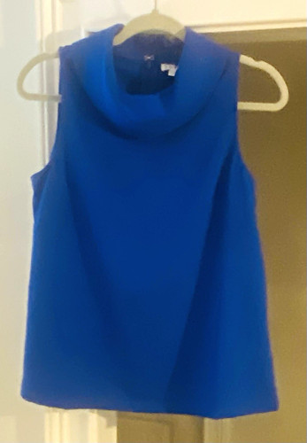 TCEC Women's Blue Sleeveless Cowl Neck Chiffon Zip Back Blouse Size S