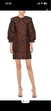 GANNI Leopard Print Frill Collar Mini Dress Size S Brown/Black