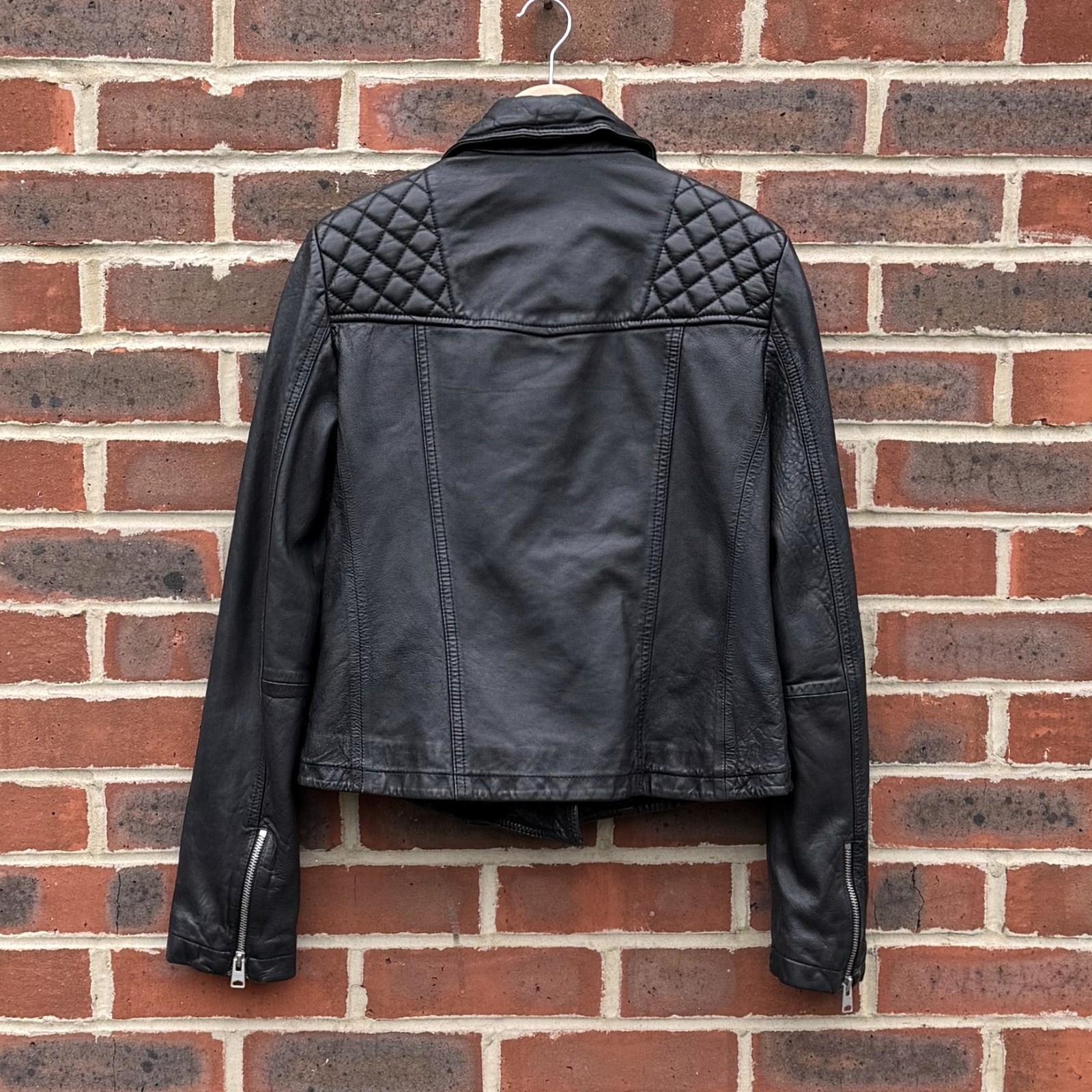 All Saints Ladies CATCH Leather Biker Jacket UK12 US8 EU40 Black Womens Bomber image 3