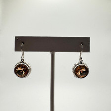 Vintage S925 Sterling Silver Champagne Crystal Drop Earrings Rivoli Cut Dangle