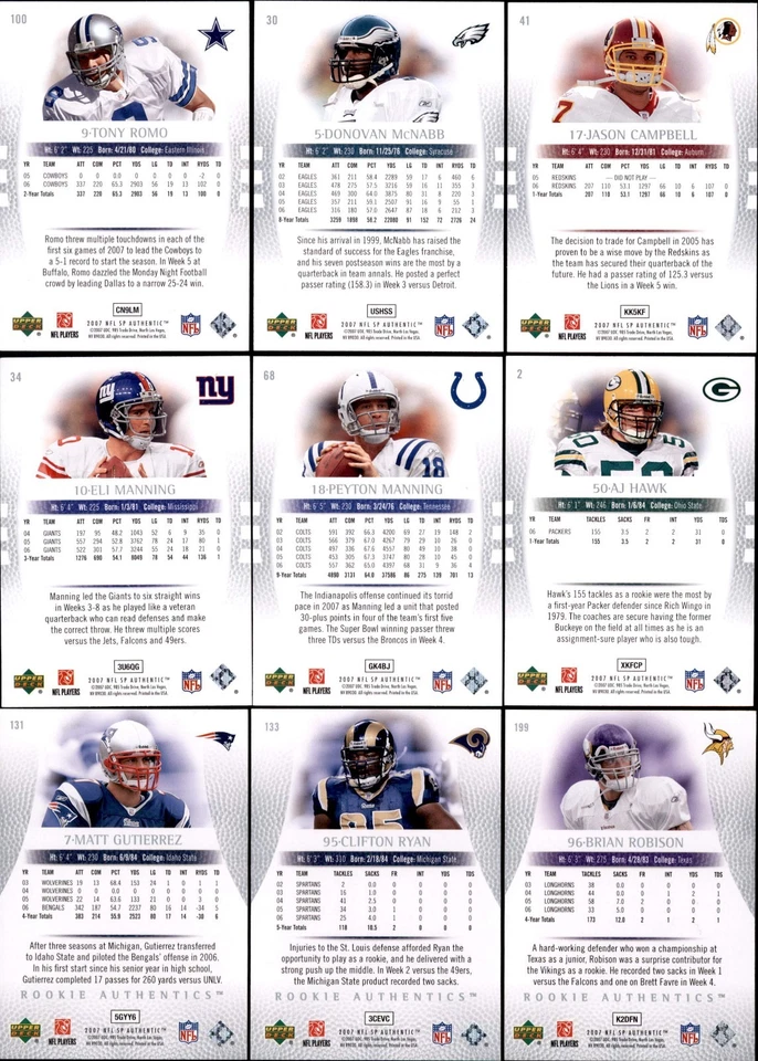 2007 Upper Deck SP Authentic Football Complete Your Set #1-297 You Pick! - Image 2 of 4