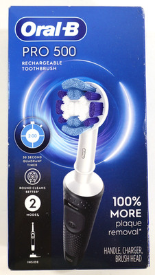 Oral-B Pro 500 Rechargeable Toothbrush Black 2-Modes 30 Second Quadrant Timer
